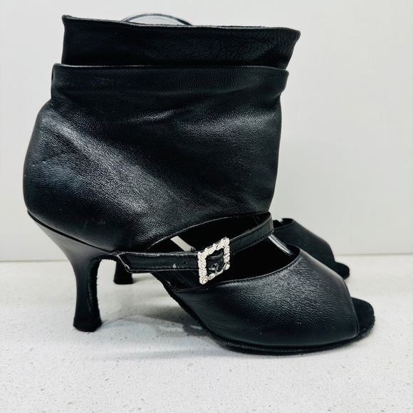 Shine Dancewear Heels Black Leather Dance Shoes Latin Swing Salsa Bootie Sz 36 - Picture 1 of 12